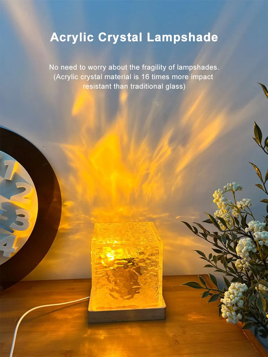 Dynamic Rotating Water Ripple Night Light 3 Colors Flame Crystal