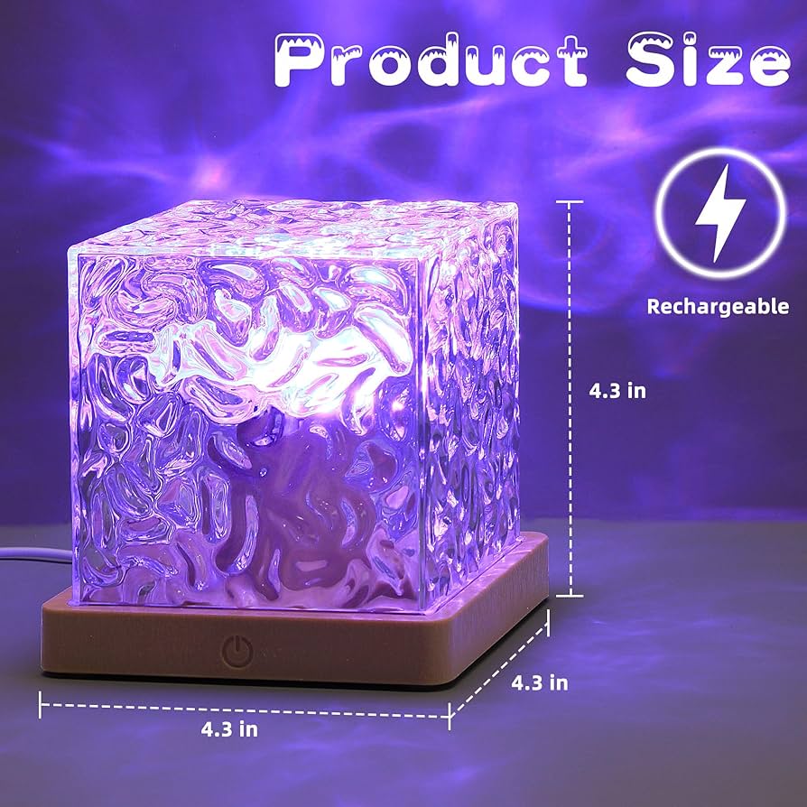 Dynamic Rotating Water Ripple Night Light 3 Colors Flame Crystal